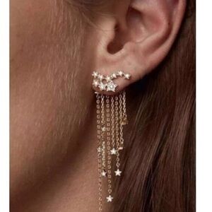 Rhinestones Stars Tassel Drop Earrings